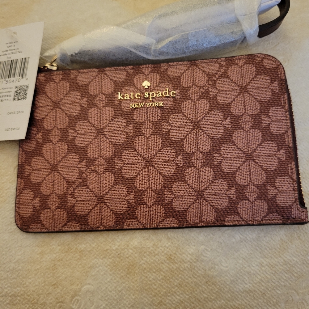 Kate Spade Burgungy Floral Wristlet. NWT.
